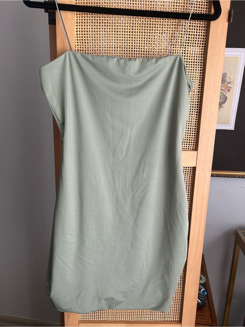 American Threads Sage Green Slip Midi Dress with Spaghetti Straps